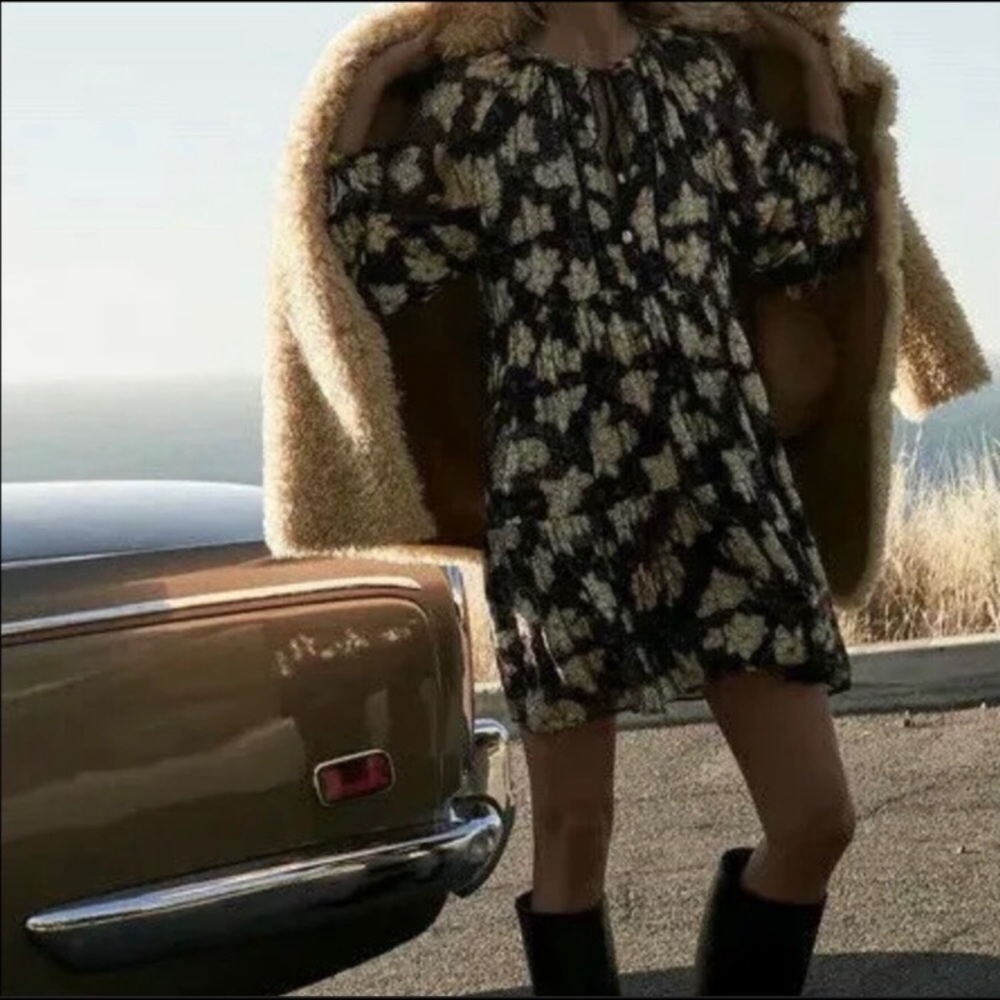 Zara voluminous printed mini dress.